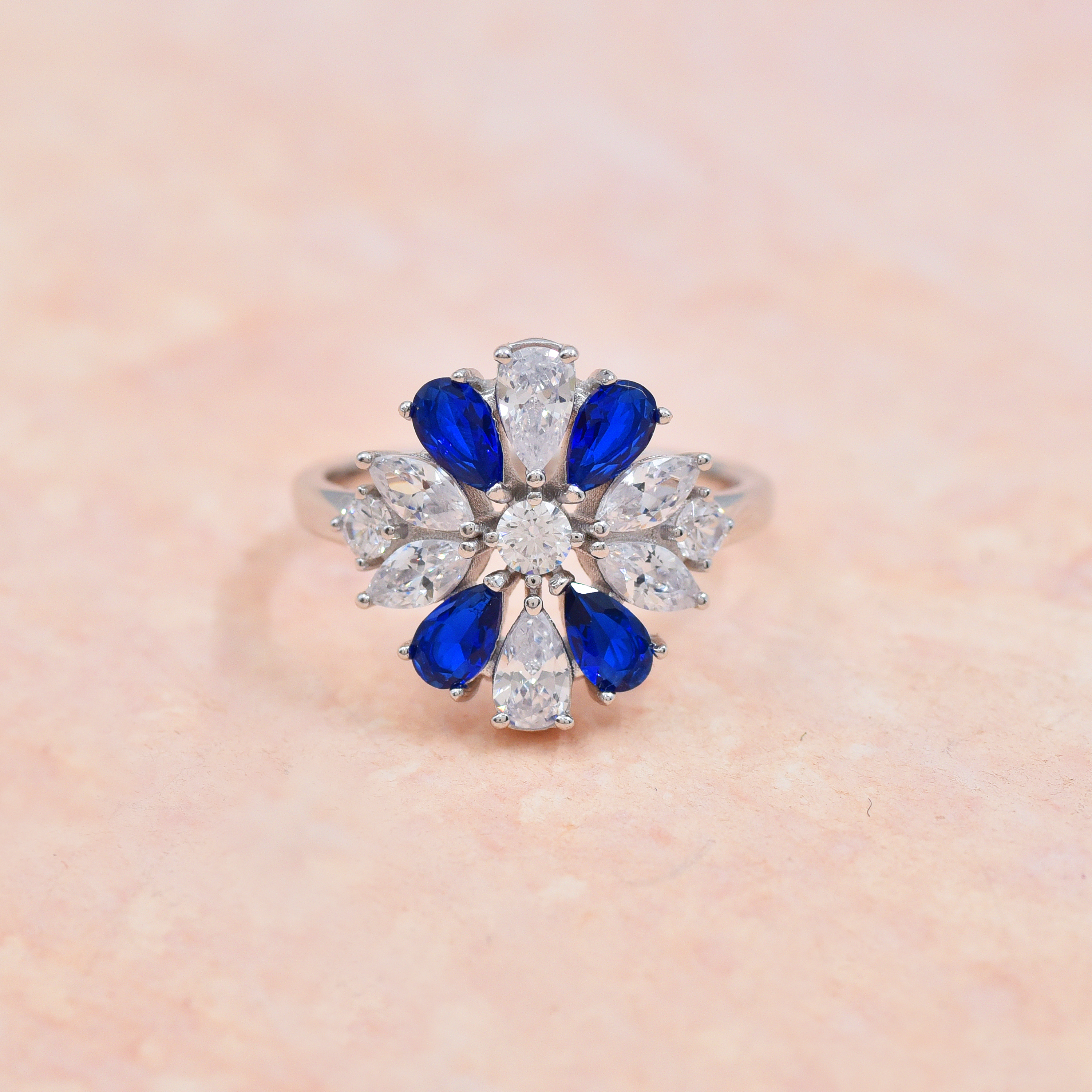 Blossom Crystal Ring - Blue