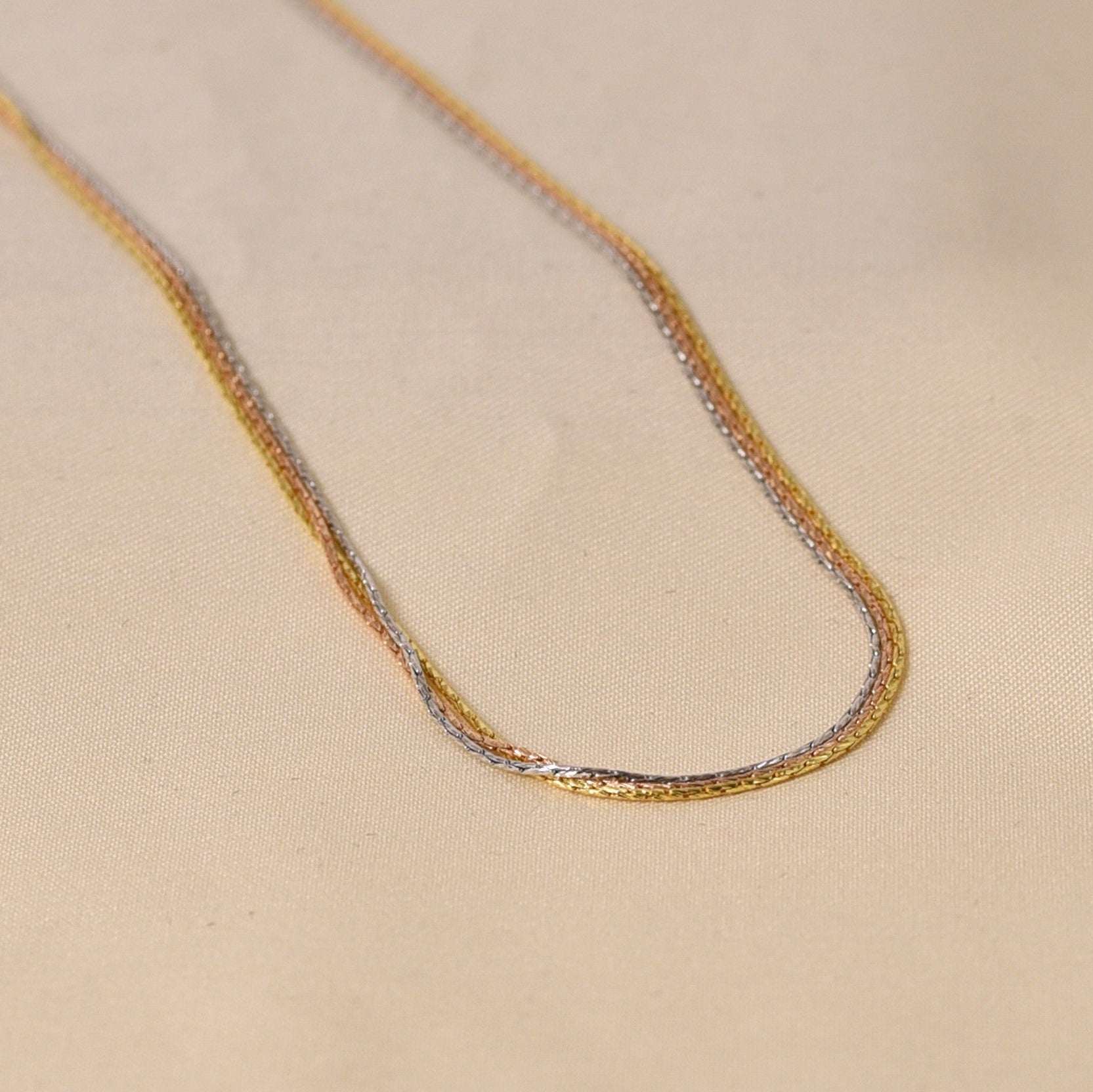 3-Line Necklace - 18" Rhodium + Rose Gold + Gold