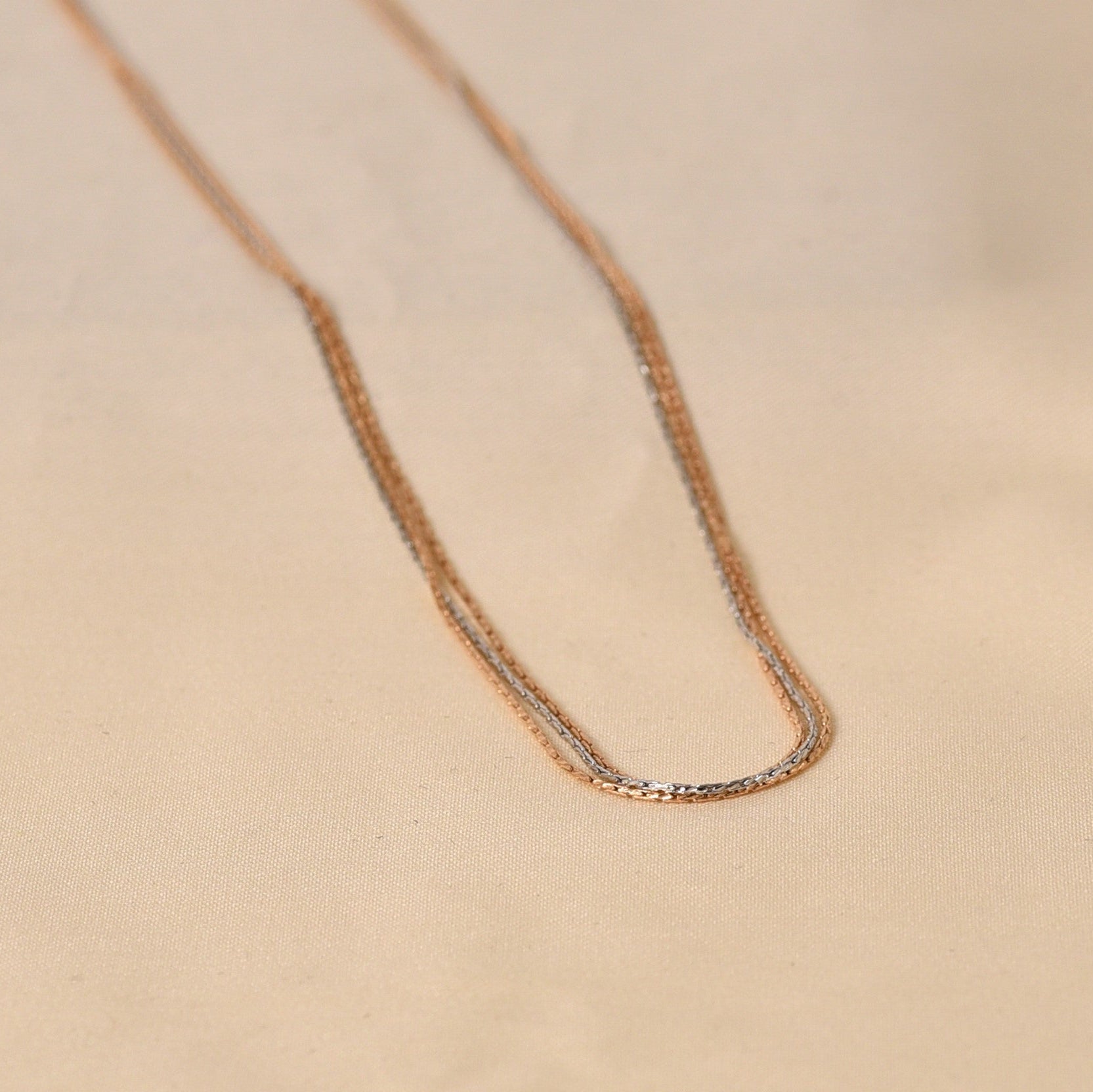 3-Line Necklace - 20" Rhodium + Rose Gold